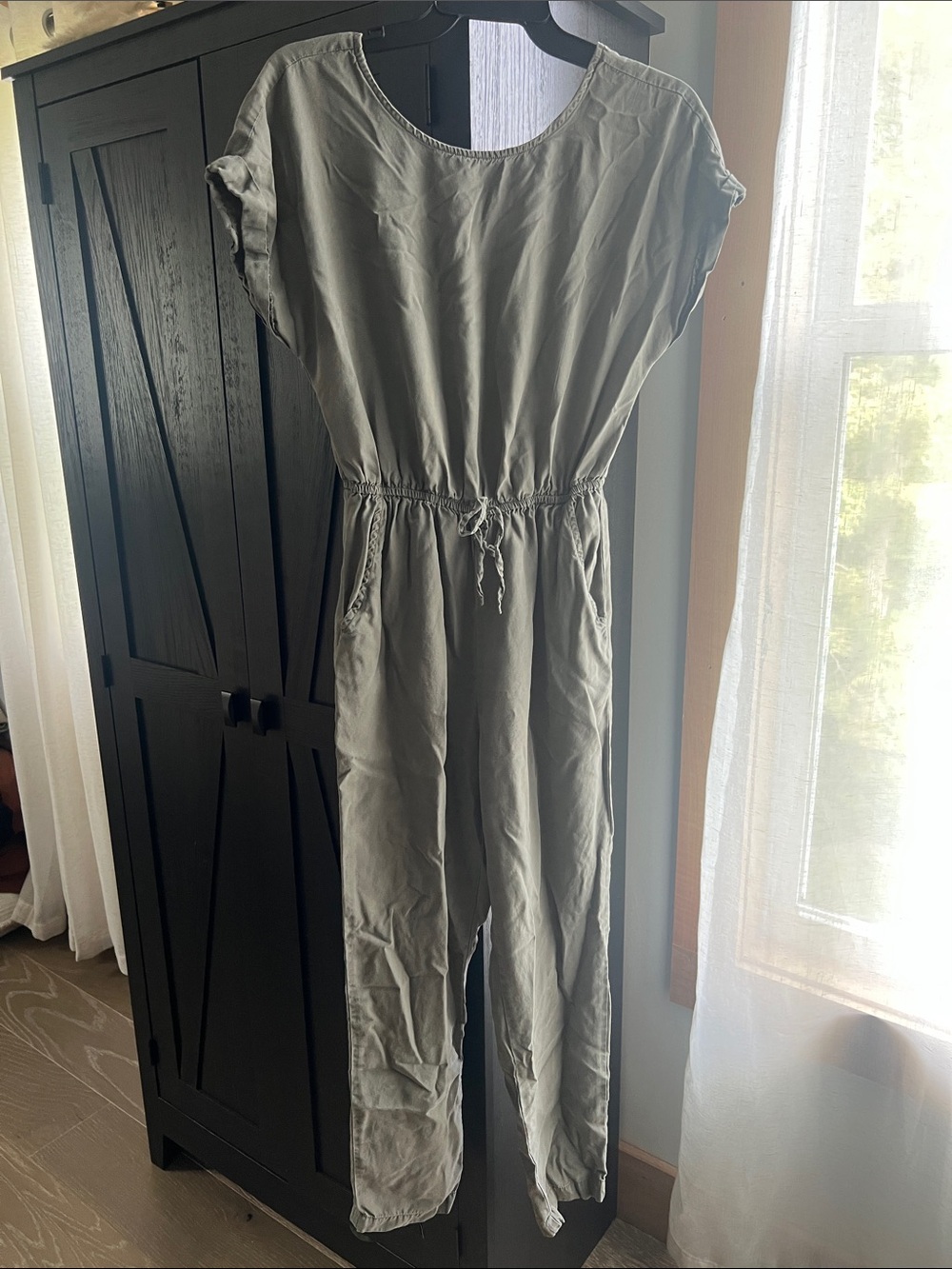 Olive Green One-Piece Jumpsuit with Drawstring Waist